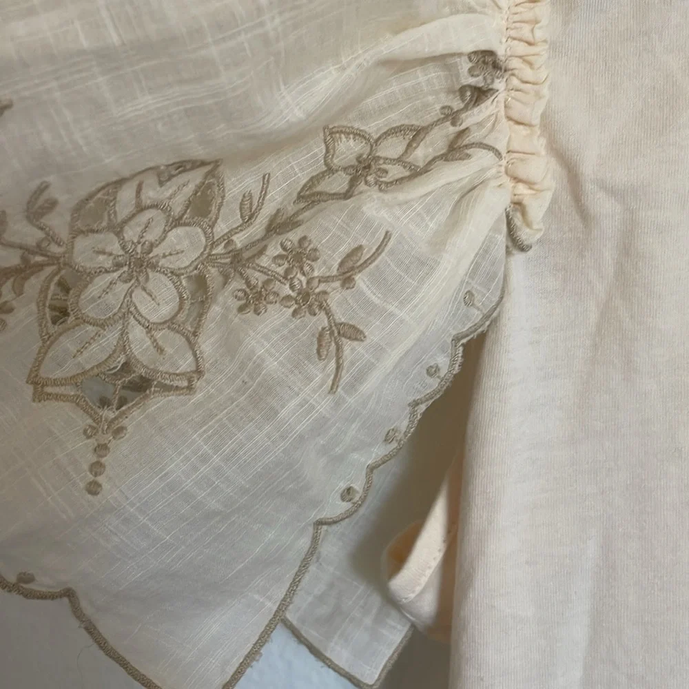 Anthropologie Cream Flutter embroidered Sleeve Blouse